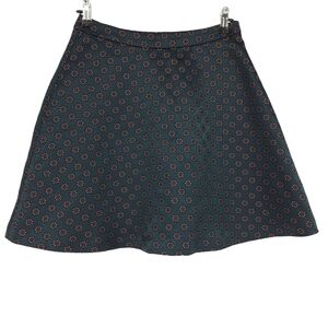 Ann Taylor LOFT A Line Skirt Green Floral Jacquard Zip Flare Petite 4P